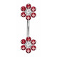 Double Flower Sterling Silver Belly Bars 1.6mm / 14G with CZ Crystals - Various Colours - All our Jewellery is Quality Checked by Sheffield Assay office