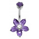 Silver & Stainless Steel Flower Belly Button Piercing Bar with CZ Crystals - Various Colours - All our Jewellery is Quality Checked by Sheffield Assay office
