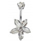 Silver & Stainless Steel Flower Belly Button Piercing Bar with CZ Crystals - Various Colours - All our Jewellery is Quality Checked by Sheffield Assay office