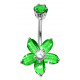 Silver & Stainless Steel Flower Belly Button Piercing Bar with CZ Crystals - Various Colours - All our Jewellery is Quality Checked by Sheffield Assay office