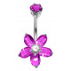 Silver & Stainless Steel Flower Belly Button Piercing Bar with CZ Crystals - Various Colours - All our Jewellery is Quality Checked by Sheffield Assay office