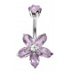 Silver & Stainless Steel Flower Belly Button Piercing Bar with CZ Crystals - Various Colours - All our Jewellery is Quality Checked by Sheffield Assay office