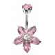 Silver & Stainless Steel Flower Belly Button Piercing Bar with CZ Crystals - Various Colours - All our Jewellery is Quality Checked by Sheffield Assay office