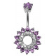 Silver 925 Belly Button Piercing Bar - Flower with Central Hole Surrounded by CZ Crystals - Various Colours - All our Jewellery is Quality Checked by Sheffield Assay office