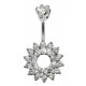 Silver 925 Belly Button Piercing Bar - Flower with Central Hole Surrounded by CZ Crystals - Various Colours - All our Jewellery is Quality Checked by Sheffield Assay office