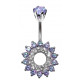 Silver 925 Belly Button Piercing Bar - Flower with Central Hole Surrounded by CZ Crystals - Various Colours - All our Jewellery is Quality Checked by Sheffield Assay office