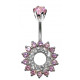 Silver 925 Belly Button Piercing Bar - Flower with Central Hole Surrounded by CZ Crystals - Various Colours - All our Jewellery is Quality Checked by Sheffield Assay office
