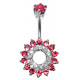 Silver 925 Belly Button Piercing Bar - Flower with Central Hole Surrounded by CZ Crystals - Various Colours - All our Jewellery is Quality Checked by Sheffield Assay office