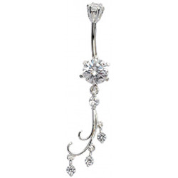 Sterling Silver Vine Drop Belly Bars with CZ Round Crystals - Various Colours - All our Jewellery is Quality Checked by Sheffield Assay office