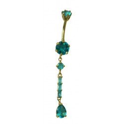 Gold Plated and Silver Long Drop Belly Bars with CZ Crystals - Various Colours