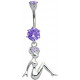 Sterling Silver Woman Sitting Belly Bars with CZ Crystals - Various Colors 