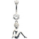 Sterling Silver Woman Sitting Belly Bars with CZ Crystals - Various Colors 