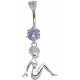 Sterling Silver Woman Sitting Belly Bars with CZ Crystals - Various Colors 