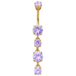 Silver Dangling Round Belly Bars with CZ Crystal - Gold Plated - Various Colours