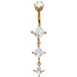 Sterling Silver Diamond Shape Dangle CZ Crystal in Gold Plating Belly Bars 1.6mm / 14G - Various Colours