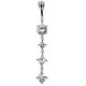 Sterling Silver Diamond Shape 3 Drop Dangle CZ Crystal Belly Bar Lentgth 12mm 1.6mm / 14G - Various Colours - All our Jewellery is Quality Checked by Sheffield Assay office