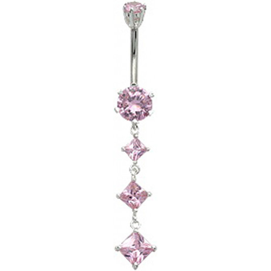 Sterling Silver Diamond Shape 3 Drop Dangle CZ Crystal Belly Bar Lentgth 12mm 1.6mm / 14G - Various Colours - All our Jewellery is Quality Checked by Sheffield Assay office
