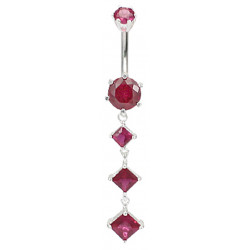 Sterling Silver Diamond Shape 3 Drop Dangle CZ Crystal Belly Bar Lentgth 12mm 1.6mm / 14G - Various Colours - All our Jewellery is Quality Checked by Sheffield Assay office