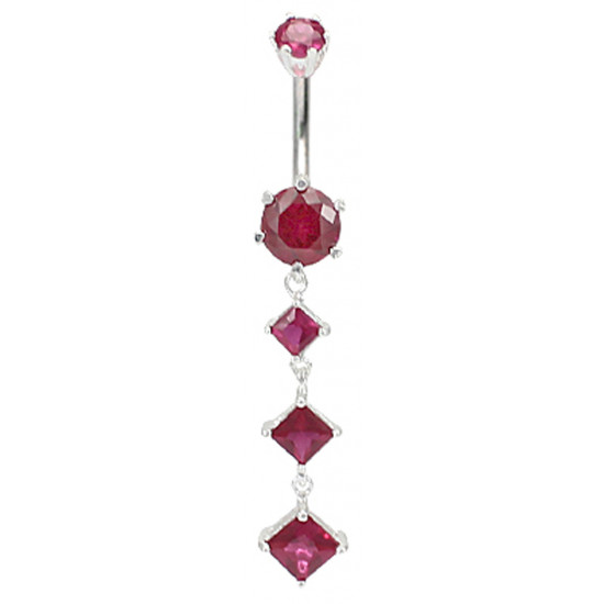 Sterling Silver Diamond Shape 3 Drop Dangle CZ Crystal Belly Bar Lentgth 12mm 1.6mm / 14G - Various Colours - All our Jewellery is Quality Checked by Sheffield Assay office