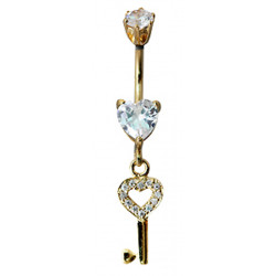 Sterling Silver and Gold Plated Key Bellybar - Surgical Steel 14G with CZ Crystals - Various Colours