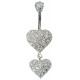 Double Heart Dangle Belly Bars Studded with CZ Crystals - Various Colours - All our Jewellery is Quality Checked by Sheffield Assay office