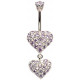 Double Heart Dangle Belly Bars Studded with CZ Crystals - Various Colours - All our Jewellery is Quality Checked by Sheffield Assay office