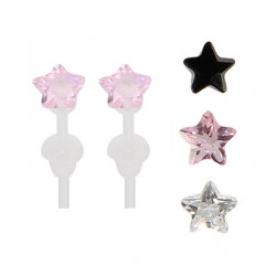 Solitaire Star Plastic Post Stud Earrings - You Get 3 Pair Each Color