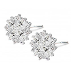 Sterling Silver Stud Plumerian Flower Fashion Earrings with CZ Crystals - Various Colours