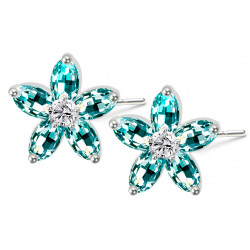 Sterling Silver Stud Plumerian Flower Fashion Earrings with CZ Crystals - Various Colours