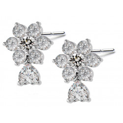 Sterling Silver Stud Flower Fashion Earrings with CZ Crystals - Various Colours
