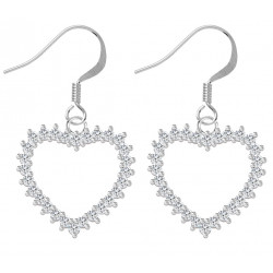 Sterling Silver Open Heart Fashion Earrings with CZ Crystals - Various Colours