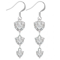 Sterling Silver Three Layer Drop Heart Fashion Earrings with CZ Crystals - Various Colours