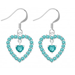Sterling Silver Open Heart Fashion Earrings with Heart Center CZ Crystals - Various Colours
