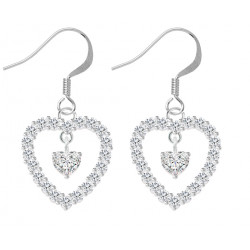 Sterling Silver Open Heart Fashion Earrings with Heart Center CZ Crystals - Various Colours