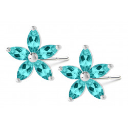 Sterling Silver Plumerian Flower Fashion Stud Earrings with CZ Crystals - Various Colours