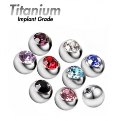 Titanium Threaded Gem Balls Body Piercing Jewelry - 2pcs - AAA Laser Cut Crystals