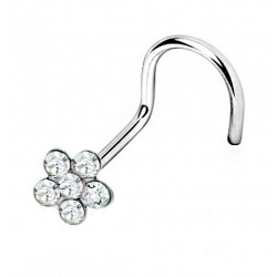 Surgical Steel 316L Nose Pin Twirl Flower - AAA Laser Cut Crystals - Quality tested by Sheffield Assay Office England