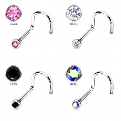 Nose Pins/ Rings & Nose Studs - Surgical Steel 316L - BEZEL SET AAA CZ Crystals - Quality tested by Sheffield Assay Office England