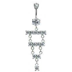 Surgical Steel and Silver Dangle Belly Bars with Full Set CZ Crystals in Various Colors