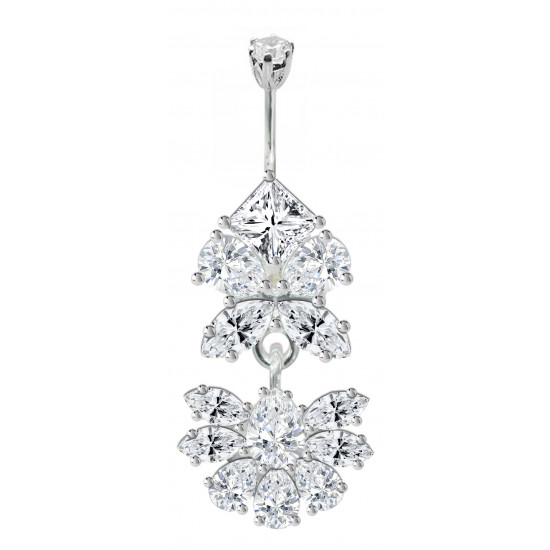 Surgical Steel and Silver Belly Bars with Full Set CZ Crystals - Various Colours - All our Jewellery is Quality Checked by Sheffield Assay office