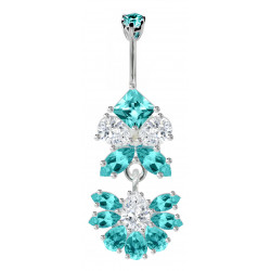 Surgical Steel and Silver Belly Bars with Full Set CZ Crystals - Various Colours - All our Jewellery is Quality Checked by Sheffield Assay office