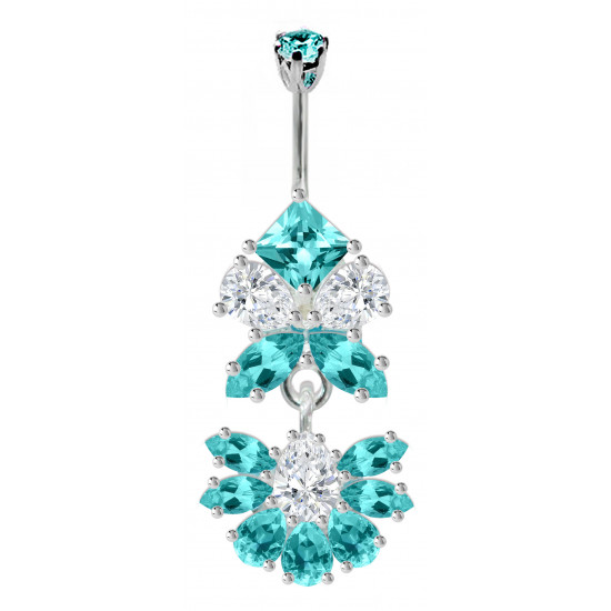 Surgical Steel and Silver Belly Bars with Full Set CZ Crystals - Various Colours - All our Jewellery is Quality Checked by Sheffield Assay office