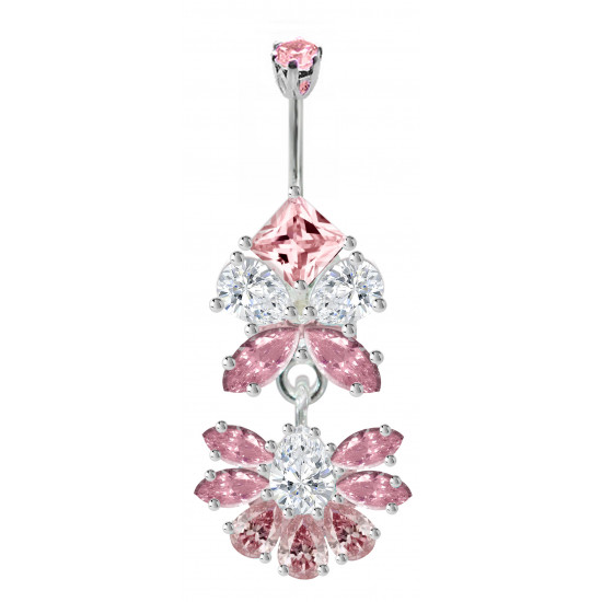 Surgical Steel and Silver Belly Bars with Full Set CZ Crystals - Various Colours - All our Jewellery is Quality Checked by Sheffield Assay office