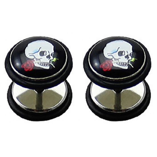 Fake Plugs with black rubber O ring - Pair of 2 pieces Fake Plugs - Comes in Various Designs - 8Ball - Skull and Yin Yang - Size 8MM - Quality Tested by Sheffield Assay Office in England.