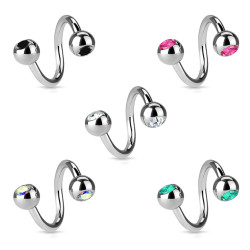 SURGICAL STEEL 316L DOUBLE JEWELLED TWISTED BARBELL - AAA Laser Cut Crystals - Quality tested by Sheffield Assay Office England